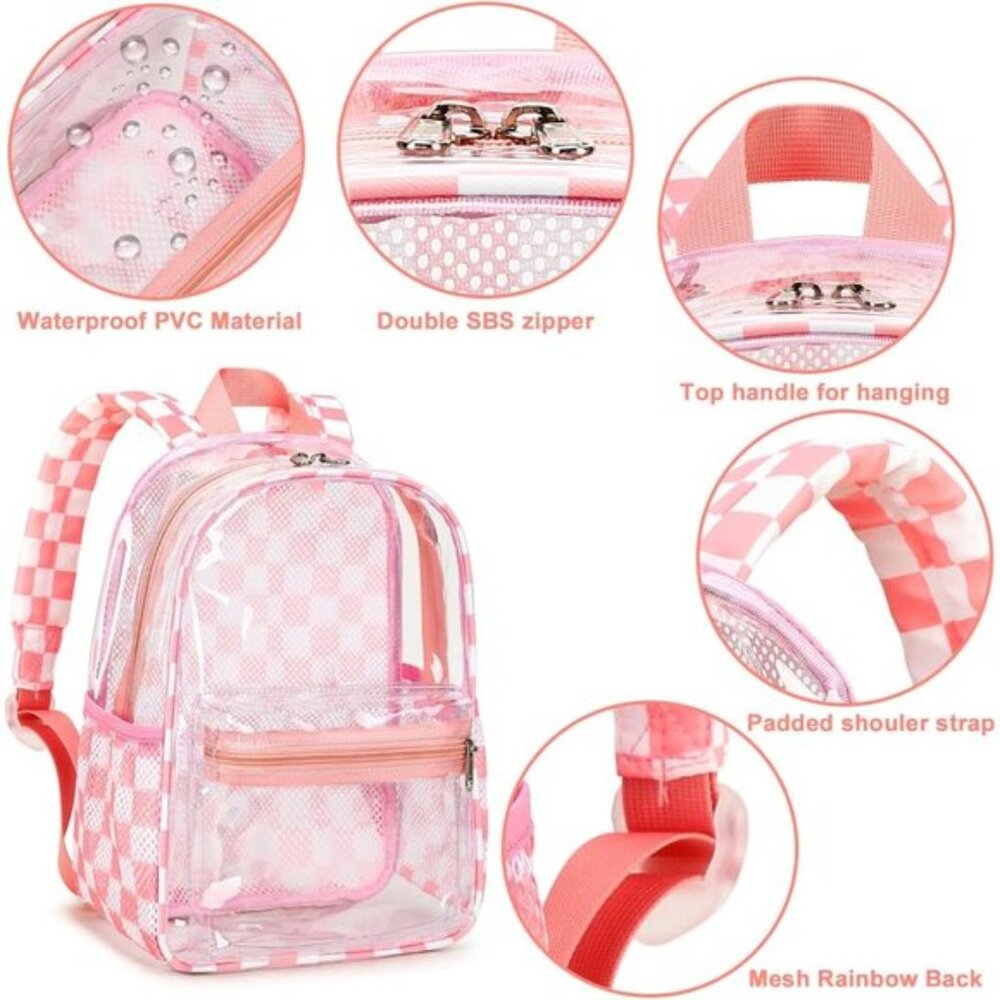 New Beautiful Pink White Clear Small Backpack for Girls, Women's (12x12x6) - Picture 7 of 9